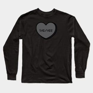 Pronoun She/Her Conversation Heart in Black Long Sleeve T-Shirt